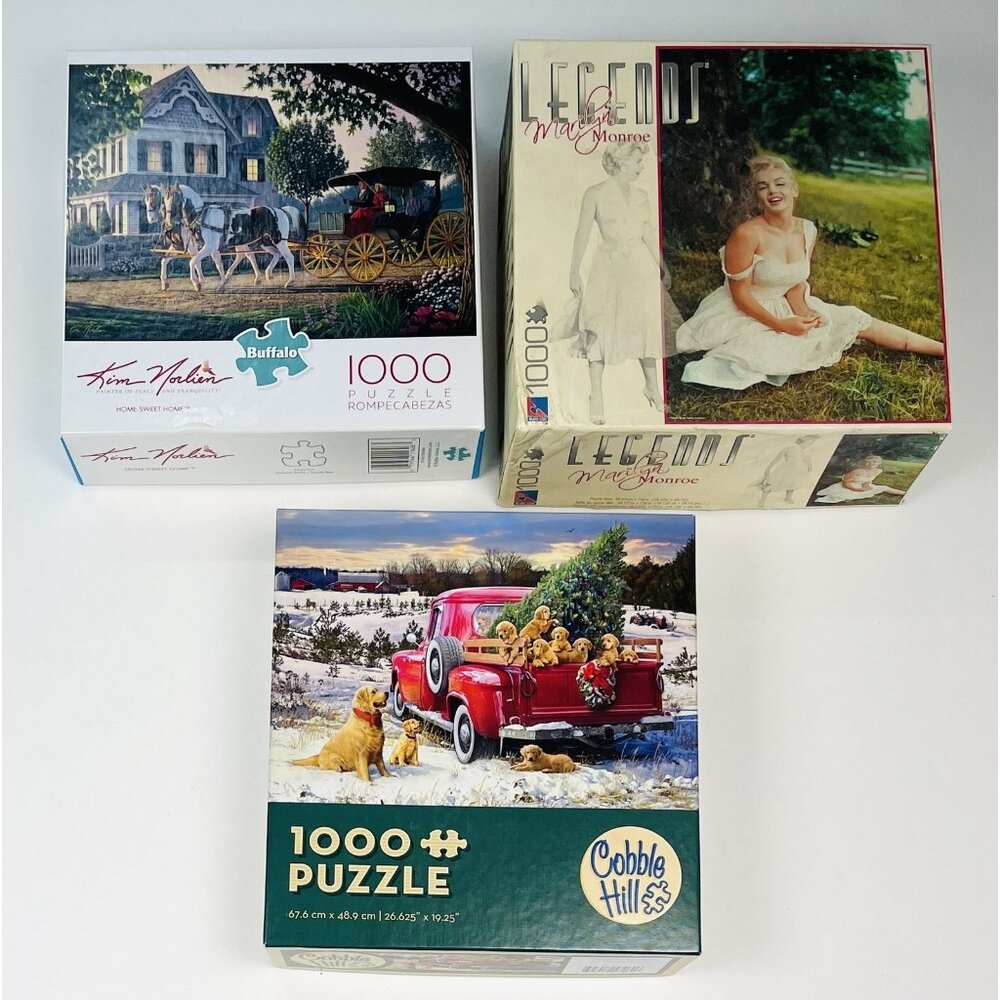 Lot 3 JIGSAW PUZZLES 1000pc Cobble Hill Sure-Lox Buffalo Marilyn Monroe COMPLETE